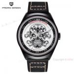 Pagani Design PVD Black Steel Watch White Skull Face